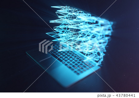 3D illustration Laptop. Laptop laptop on dark background. With a laptop screen hologram, connecting 43780441