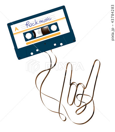 Compact audio cassette dark blue color and rock 43784283