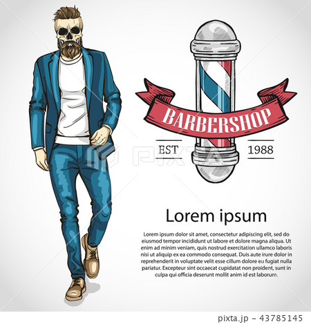 Barber shop vector flyer with pole, ribbon 43785145