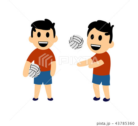 Funny cartoon boy playing volleyball. Set of two characters. Flat vector illustration. Isolated on 43785360