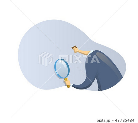 Businessman in suit looking through a magnifying glass on abstract shape backgroud, back view 43785434