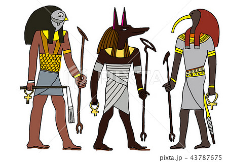 エジプトの神ホルスとアヌビスとトートのイラスト素材