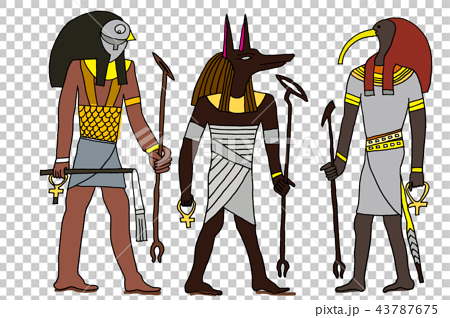 エジプトの神ホルスとアヌビスとトートのイラスト素材