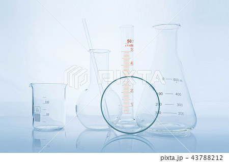 different laboratory glassware and with reflection 43788212