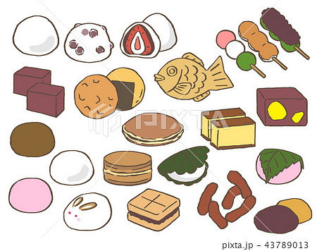 Japanese Confectionery Set Handwriting Style Stock Illustration