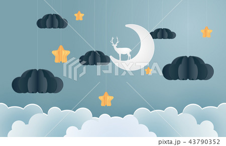 paper Deer in the moon and star with the night. paper Deer in the moon and star with the night. 43790352