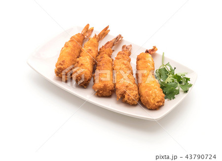 batter-fried prawns on white 43790724