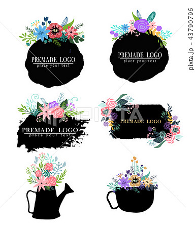 Hand drawn cute floral logo template 43790796