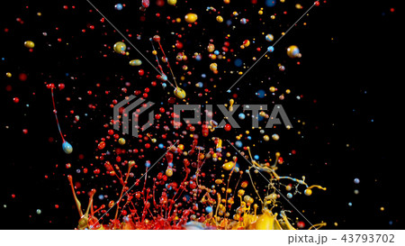 Abstract coloured paint splashes on black Abstract coloured paint splashes on black 43793702