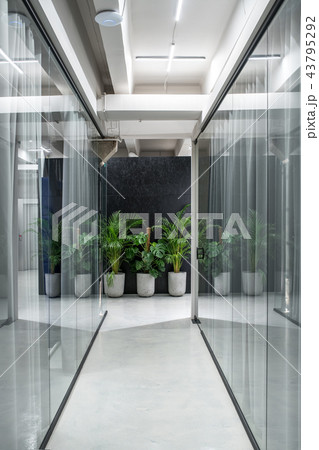 Stylish interior in loft style with luminous lamps 43795292