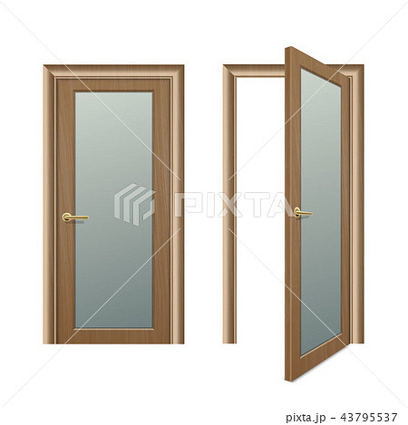 Vector realistic different opened and closed brown wooden door icon set closeup isolated on white Vector realistic different opened and closed brown wooden door icon set closeup isolated on white 43795537