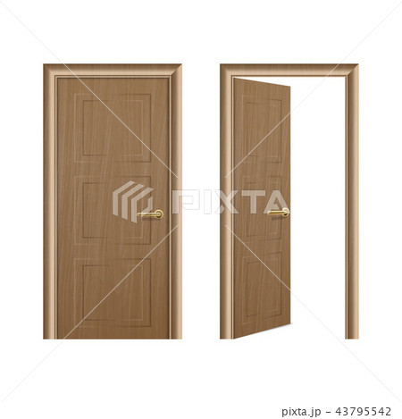 Vector realistic different opened and closed brown wooden door icon set closeup isolated on white Vector realistic different opened and closed brown wooden door icon set closeup isolated on white 43795542
