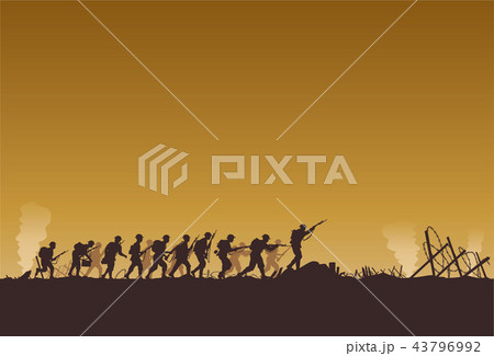Silhouette of soldiers fighting Silhouette of soldiers fighting 43796992