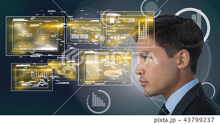 Hand choosing a business man on grey background with business people 43799237