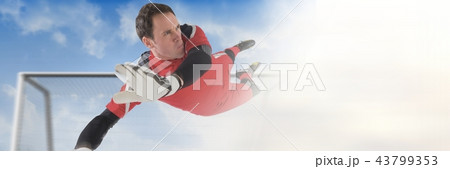 Soccer goalkeeper saving in goal with transition 43799353