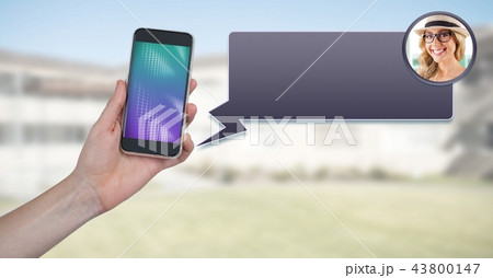 Messaging App on phone in hand with chat profile 43800147