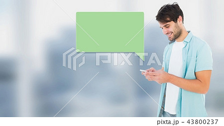 Man using phone with bright background and chat bubble 43800237