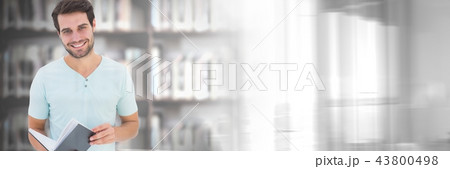 Student man in education library with transition 43800498