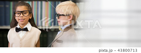 Two children in education library with transition 43800713