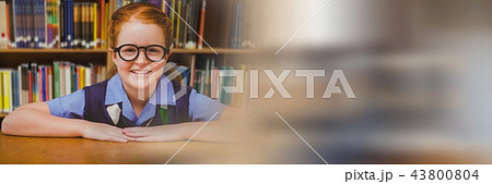 School girl in education library with transition 43800804