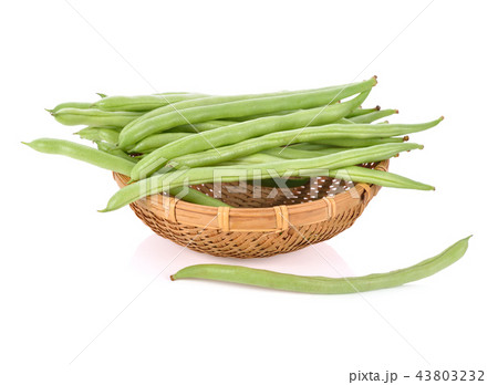 fresh french bean in bamboo basket on white fresh french bean in bamboo basket on white 43803232