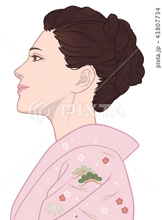 着物の女性の横顔 松竹梅 桃色のイラスト素材