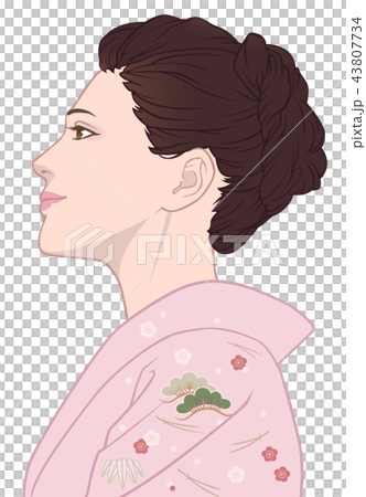 着物の女性の横顔 松竹梅 桃色のイラスト素材