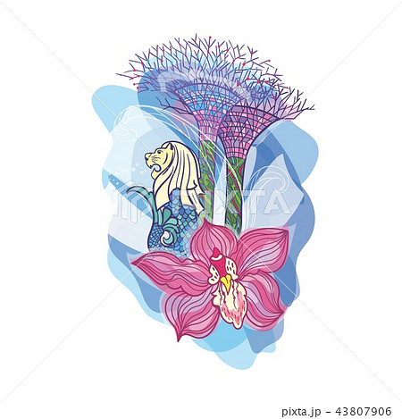 Asia Travel Singapore Sketch Vector Colorful のイラスト素材