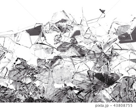 Pieces of glass broken or cracked on white 43808755