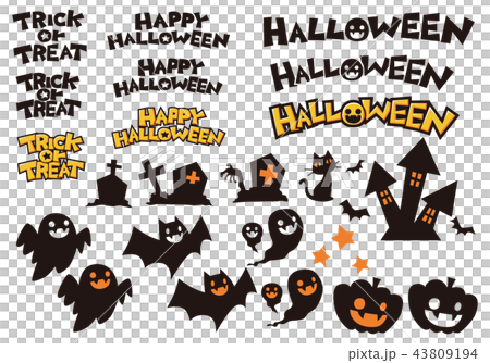 ハロウィンの文字とイラストのセット ハロウィンの文字とイラストのセット 43809194