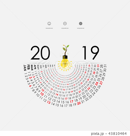 2019 Calendar Template with idea light bulb icon 2019 Calendar Template with idea light bulb icon 43810464