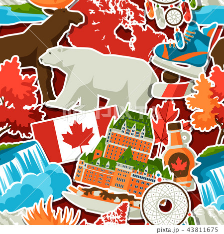 Canada sticker seamless pattern. Canada sticker seamless pattern. 43811675
