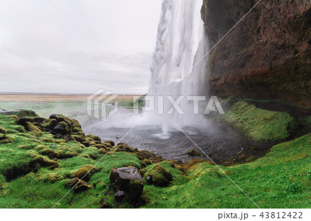 View of the Seljalandsfoss waterfall, Iceland View of the Seljalandsfoss waterfall, Iceland 43812422