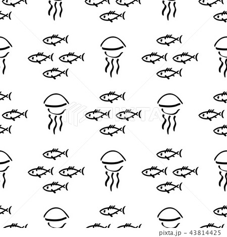 Flat monochrome vector seamless sea fish sketch pattern. Fabric textile summer pattern. Cute doodle Flat monochrome vector seamless sea fish sketch pattern. Fabric textile summer pattern. Cute doodle 43814425