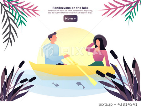 Cartoon man and woman having date on lake 43814541