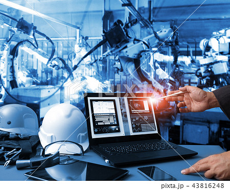 hand using computer  monitoring 43816248