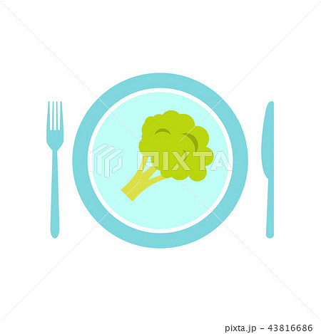 Blue plate with piece of broccoli flat icon  43816686