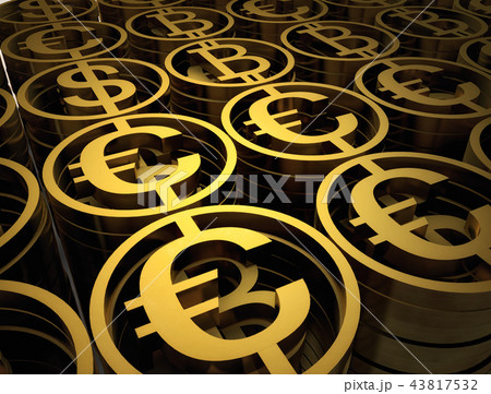 Stack of different coins contains of bitcoin, dollar and euro. Success financial signs. High quality 43817532