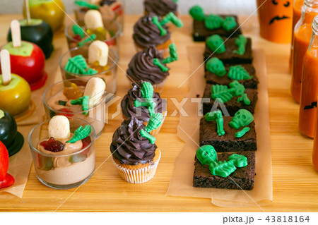 Halloween style party candy bar and decorations 43818164