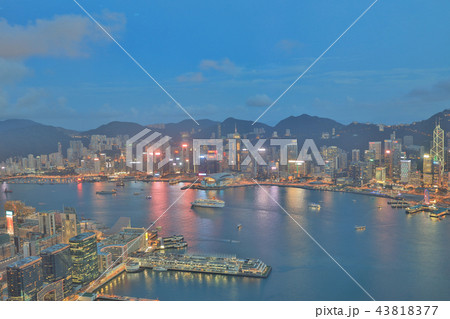 a Skyline of Hong Kong at night with the moon a Skyline of Hong Kong at night with the moon 43818377