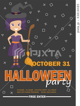 Halloween Party Design template with witch girl - poster for Invitation to party Halloween Party Design template with witch girl - poster for Invitation to party 43818485