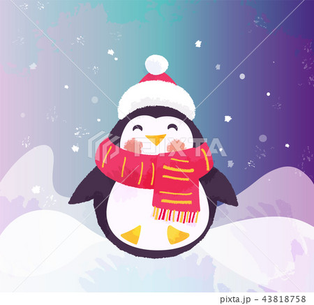 Cute penguin in hat and scarf. Winter illustration 43818758