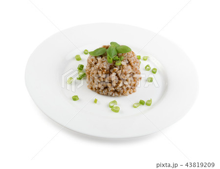 Bowl of Buckwheat Porridge Isolated 43819209
