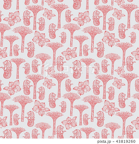 Asia Travel Singapore Outline Sketch Vector Pattern 43819260