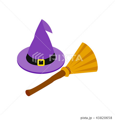 Witch hat and broom isometric 3d icon Witch hat and broom isometric 3d icon 43820658