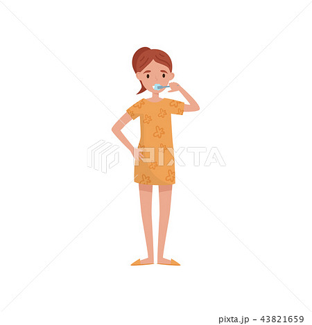 Girl brushing her teeth, beauty treatment, young woman taking care of herself vector Illustration on 43821659