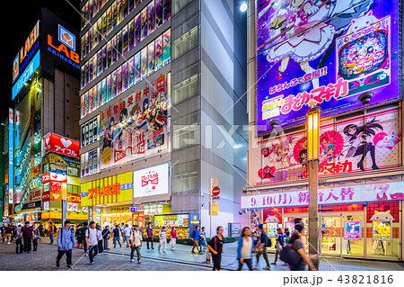 東京 秋葉原駅 夜の電気街口の写真素材