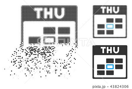 Disintegrating Pixel Halftone Thursday Calendar Grid Icon 43824306