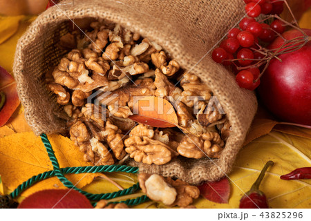 autumn harvest fruits and vegetables are on leaves 43825296