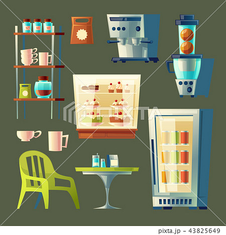 Vector cartoon cafe set. Sweet-shop, cafeteria interior 43825649